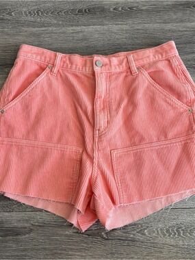 BDG Cutoff Carpenter Coral Pink Corduroy High-Waist Shorts Size 29